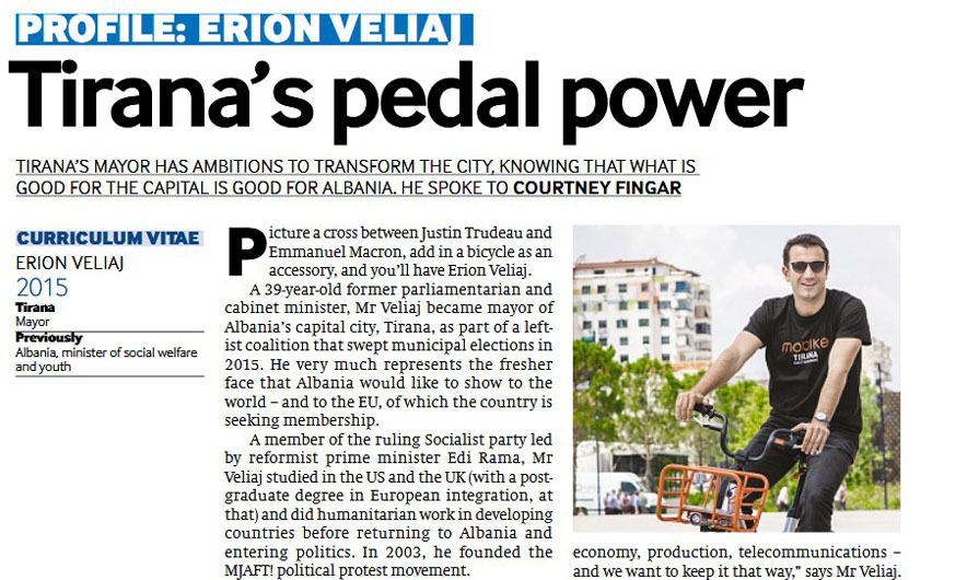 “fDi Magazine”, profil Erion Veliajt: Fuqia e pedalimit të Tiranës “fDi Magazine”, profil Erion Veliajt: Fuqia e pedalimit të Tiranës