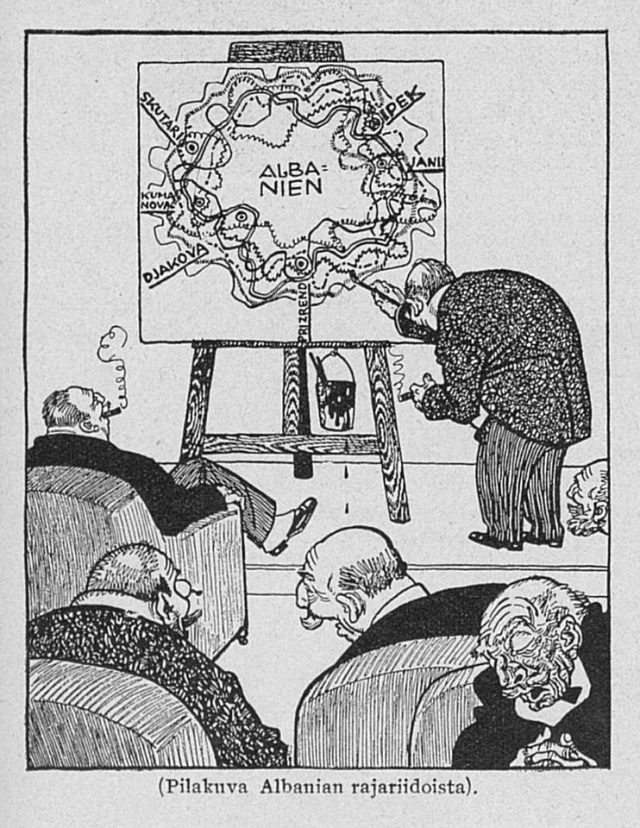 Karikatura e shtypit finlandez në janar 1913 për copëtimin e Shqipërisë Karikatura e shtypit finlandez në janar 1913 për copëtimin e Shqipërisë