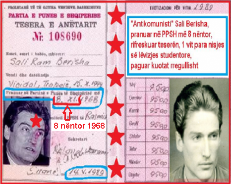 Sot më 8 nëntor, anti-komunisti Berisha, “feston” 50-vjetorin e pranimit në Partinë Komuniste Sot më 8 nëntor, anti-komunisti Berisha, “feston” 50-vjetorin e pranimit në Partinë Komuniste