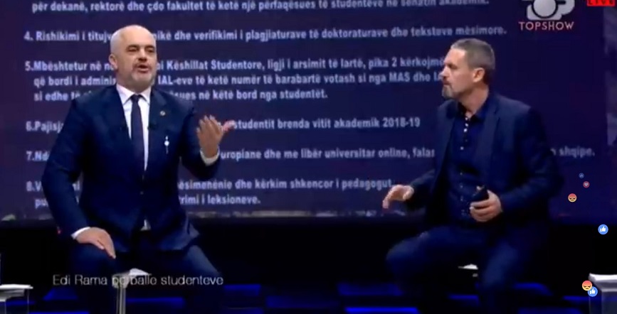 Rama në Top Show: Kërkesat janë të arsyeshme, opozita presion mbi studentët që të mos dialogojnë Rama në Top Show: Kërkesat janë të arsyeshme, opozita presion mbi studentët që të mos dialogojnë