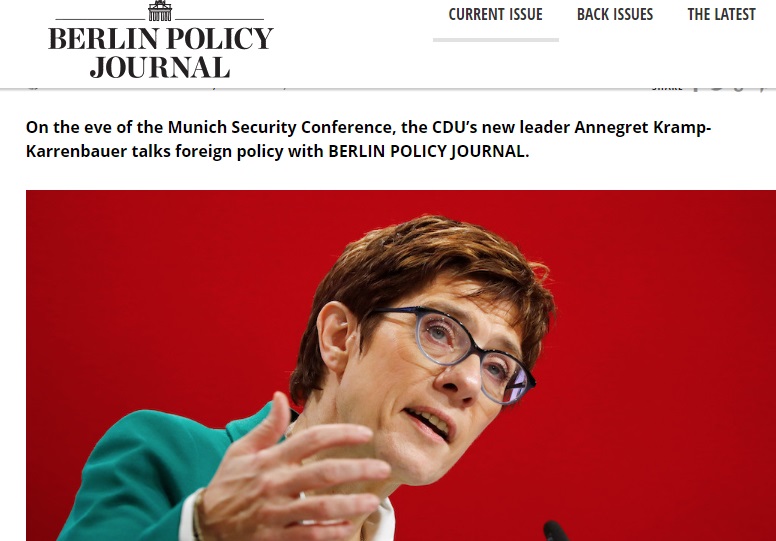 “BERLIN POLICY JOURNAL”/ AKK: Rusia kërkon të destabilizojë Europën “BERLIN POLICY JOURNAL”/ AKK: Rusia kërkon të destabilizojë Europën