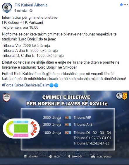 Skandal me ndeshjen Kukësi-Partizani, një biletë kushton sa kombëtarja! Skandal me ndeshjen Kukësi-Partizani, një biletë kushton sa kombëtarja!