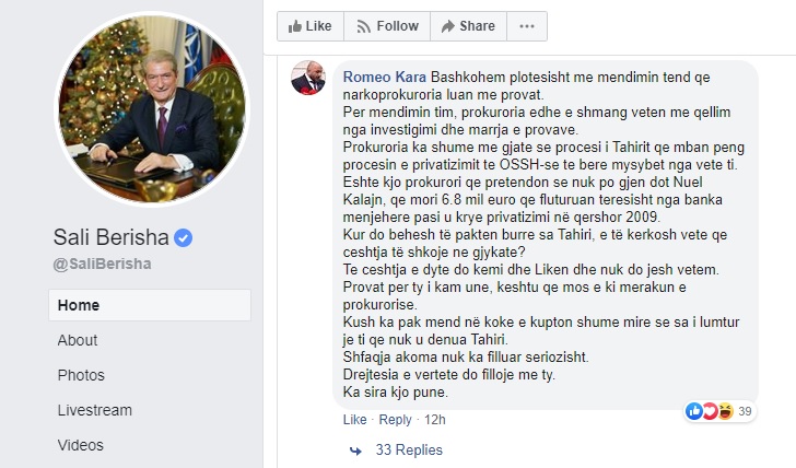 FOTO/ Berisha status për vendimin e Tahirit, juristi Romeo Kara nuk i kursen akuzat: Kur do bëhesh burrë sa Tahiri…!