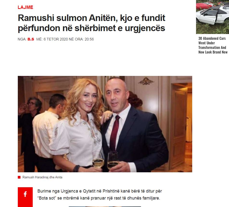 Ramush Hardinaj dh.unon gruan, përfundon në s.pital Anita Haradinaj (Foto)
