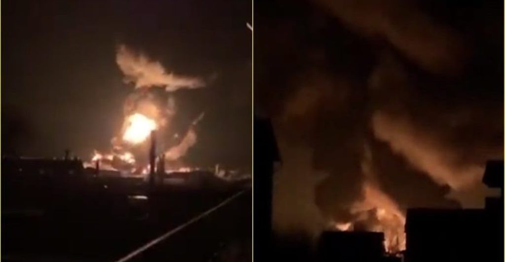Momenti kur goditet me raketë depoja e naftës në afërsi të Kievit (Video)