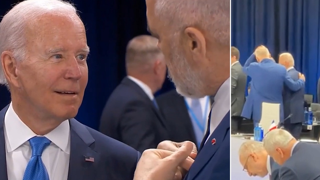 VIDEO/ Dorën në qafë: Rama takohet me Biden në Samitin e NATO-s në Spanjë VIDEO/ Dorën në qafë: Rama takohet me Biden në Samitin e NATO-s në Spanjë