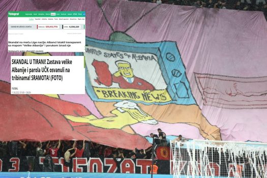 Koreografia kuqezi që “çmendi” një komb të tërë, në Serbi e quajnë të papranueshme: Skandaloze shfaqja e Shqipërisë së Madhe dhe simboleve të UÇK Koreografia kuqezi që “çmendi” një komb të tërë, në Serbi e quajnë të papranueshme: Skandaloze shfaqja e Shqipërisë së Madhe dhe simboleve të UÇK