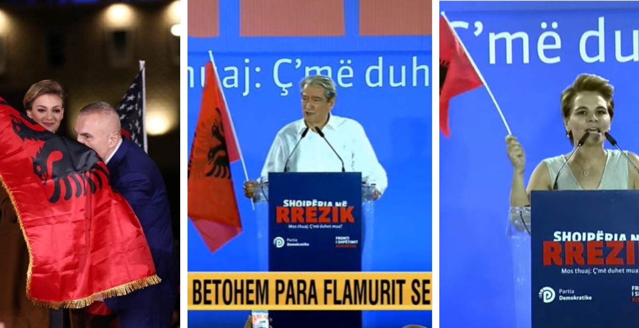 Berisha e Kryemadhi ‘betohen’ mbi flamur si Meta: Edi Rama, nuk ta falim votën! Berisha e Kryemadhi ‘betohen’ mbi flamur si Meta: Edi Rama, nuk ta falim votën!