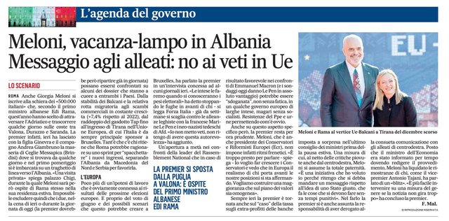 Il Messaggero: Meloni në Vlorë, Italia mund të veçojë Shqipërinë për anëtarësim më të shpejtë në BE Il Messaggero: Meloni në Vlorë, Italia mund të veçojë Shqipërinë për anëtarësim më të shpejtë në BE