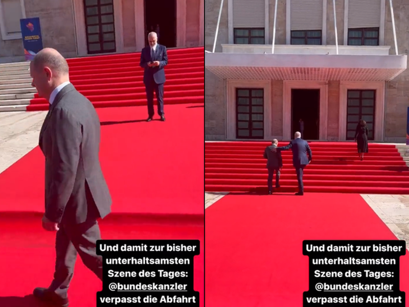 VIDEO: Kancelari gjerman Scholz bëhet “meme” në Shqipëri, humbi rrugën si Biden