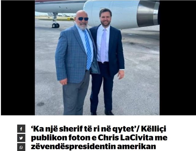 Falsifikimi i medias së Berishës: Nxjerr foton e LaCivita-s me JDVance të Qershorit dhe e shet si të sotme Falsifikimi i medias së Berishës: Nxjerr foton e LaCivita-s me JDVance të Qershorit dhe e shet si të sotme