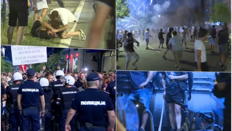 Protesta të dhunshme në rrugët e Beogradit, mbështetësit e Vuçiç përplasen me protestuesit