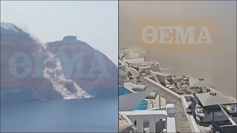 VIDEO: Turistët të tmerruar, pamje të rrëshqitjes masive të dheut në ishullin e Santorinit në Greqi