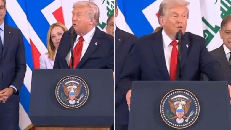 VIDEO/ Giorgia Meloni “eklipsohet” nga Trump: Episodi komik i kryeministres që përpiqet të bëjë vend për veten