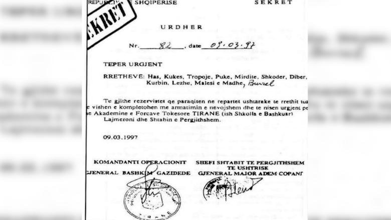 DOKUMENTI SEKRET i ‘97/ Kur Berisha bënte gati luftën civile në Shqipëri, mobilizoi rezervistët në veri për të mbrojtur pushtetin e tij: Të armatosen e të nisen urgjent për Tiranë