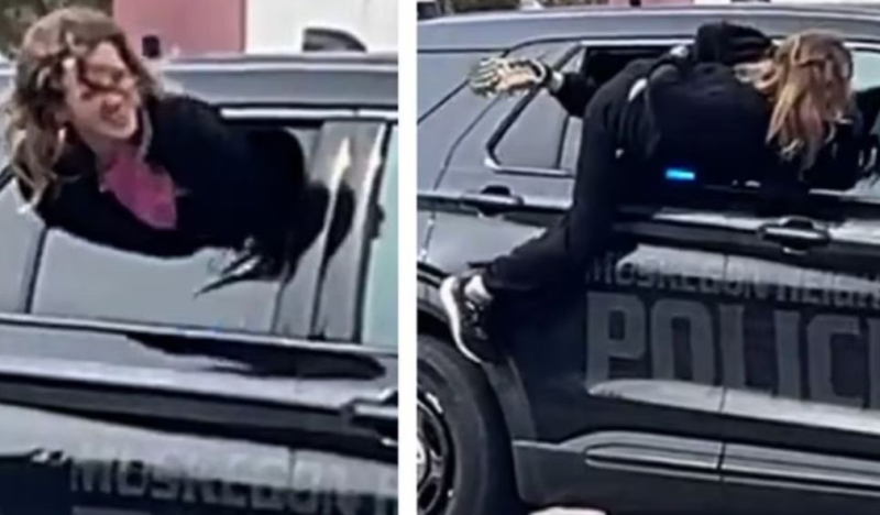 VIDEO/ Arratisje e pabesueshme, gruaja del me sukses nga dritarja e makinës së policisë me pranga në duar