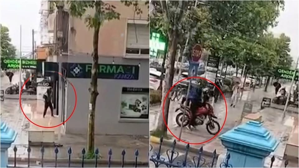 VIDEO/ Si skenë filmi komik, njëri prej autorëve rrëzohet, tjetri e gjuan në kokë, pamjet e momentit të grabitjes së argjendarisë në Kamëz