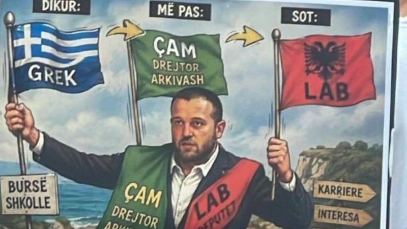 Pankarta satirike në protestë, kundër deputetit Ardit Bido nga bandat e Belerit që mbushin radhët anti-Zvërnec! Depteti: “Opinion Himara” i Belerit autor, sa keni atë në krah, mua më keni kundër!