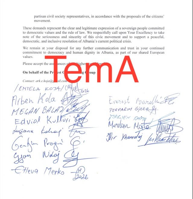 Bëhen publik emrat grupi të fundit koordinator të protestës: Shikojnë ëndrra duke e menduar Shqipëriinë protektorat! Letër ambasadorëve kryesorë në Tiranë për pesë kërkesat e tyre Bëhen publik emrat grupi të fundit koordinator të protestës: Shikojnë ëndrra duke e menduar Shqipëriinë protektorat! Letër ambasadorëve kryesorë në Tiranë për pesë kërkesat e tyre