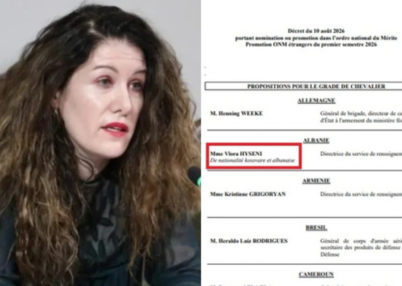 Dokumenti/ Vlora Hyseni ishte propozuar në gusht nga Franca për gradën “Kalorës” të Urdhrit Kombëtar të Meritës